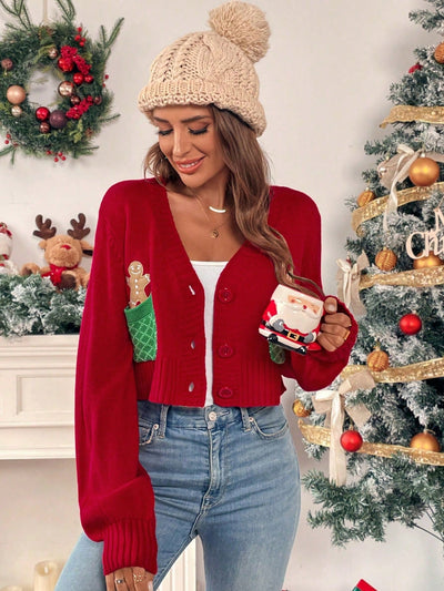 Essnce cardigan de manga larga con grafico de hombre de jengibre minimalista y casual para mujer, navidad