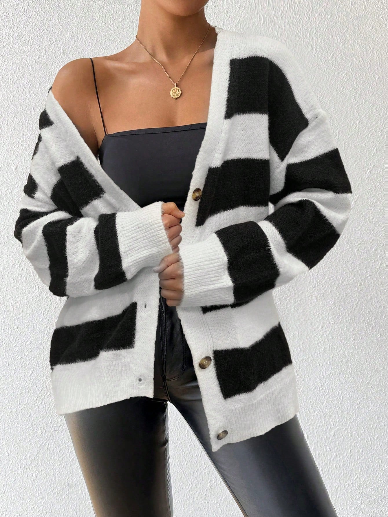 Essnce nueva moda sueter de lana de imitacion de vison con rayas para mujer, otono/invierno
