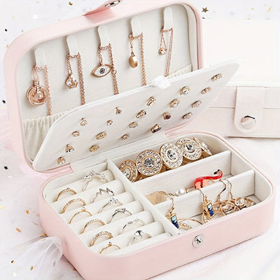 1pc Caja de Joyería Portátil de Doble Capa de Lujo - Estuche con Cierre Seguro y Forro Suave - Organiza y Exhibe Aretes, Collares, Anillos y Más - Organizador Moderno para Hogar u Oficina