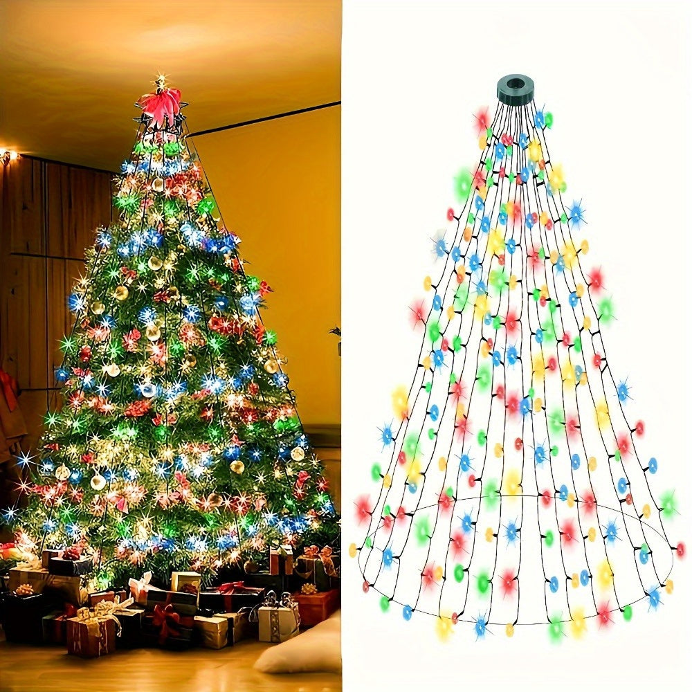 Un conjunto de luces navideñas LED, adecuado para decorar árboles, puede ser utilizado tanto en interiores como en exteriores. Cuenta con ocho modos de iluminación diferentes, perfectos para decoraciones navideñas y festivas.