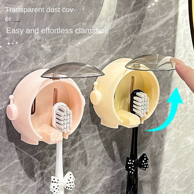 Soporte para Cepillos de Dientes con Temática Espacial para Montar en la Pared con Cubierta Antipolvo - No Requiere Taladro, Ideal para Cepillos Eléctricos y Manuales, Organizador Perfecto para el Baño y Regalo de Navidad