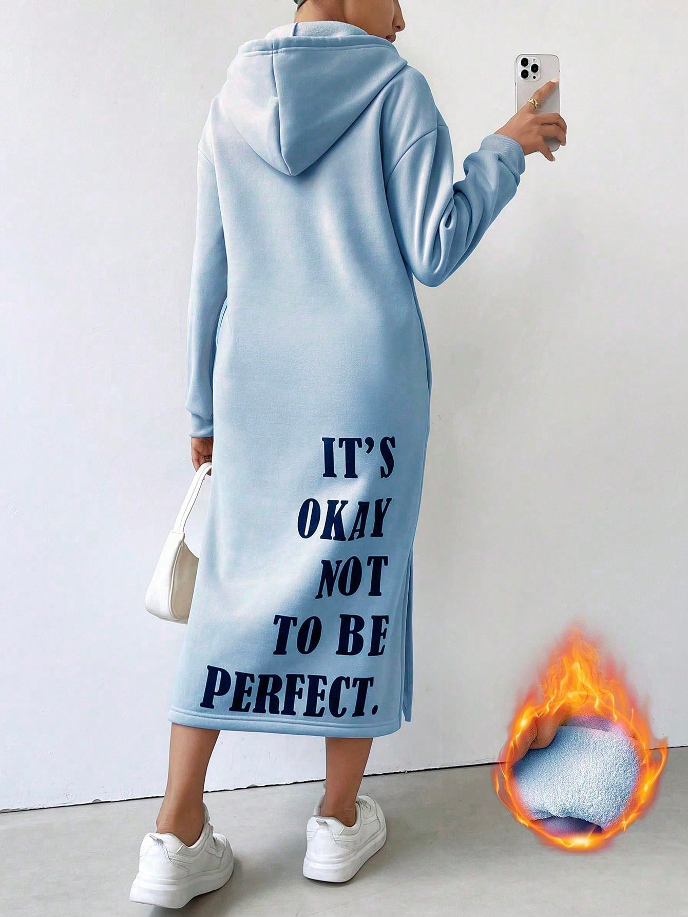 Lune vestido con capucha de manga larga, bolsillo y unicolor minimalista para mujer