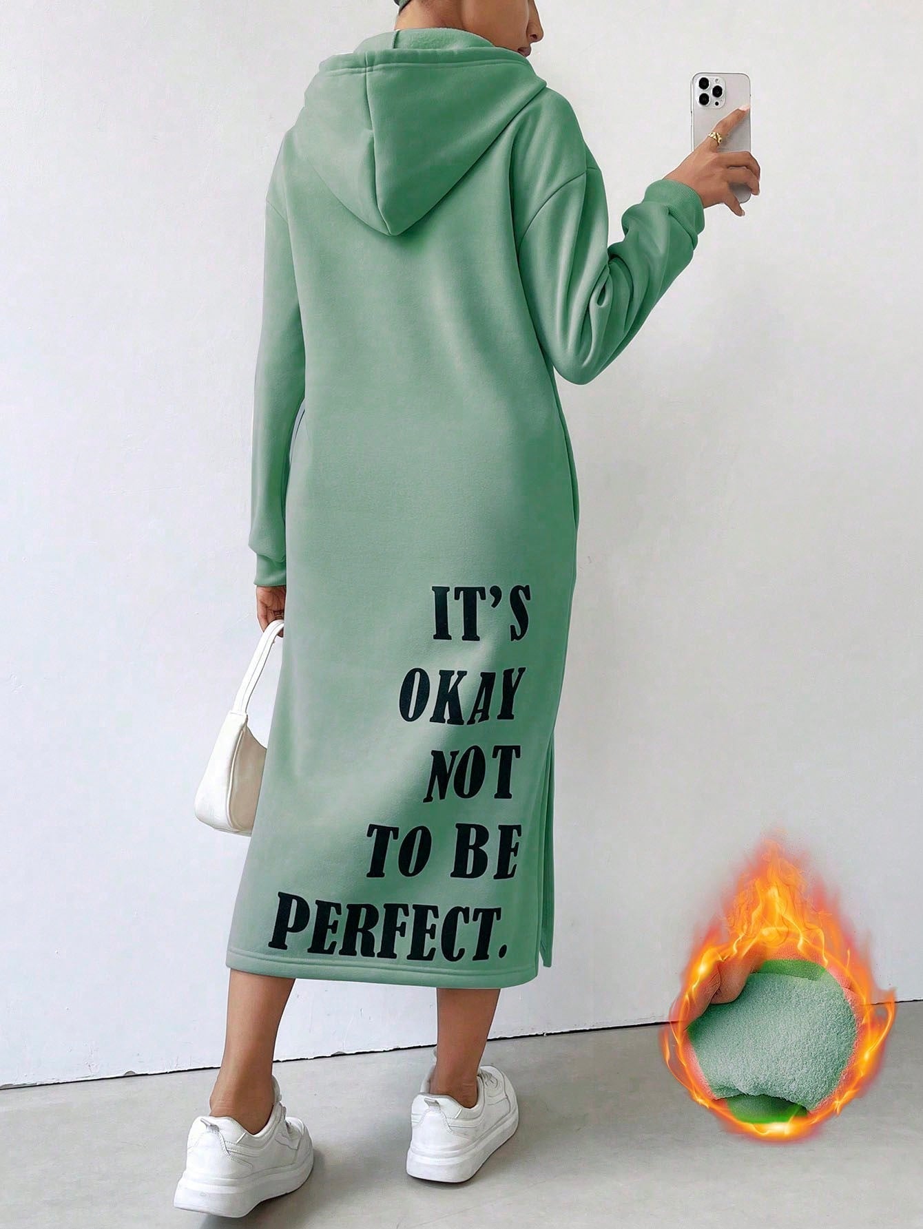 Lune vestido con capucha de manga larga, bolsillo y unicolor minimalista para mujer