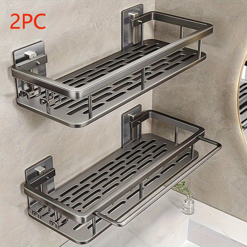2 piezas de acero inoxidable Soportes de ducha para montar en la pared - Ahorro de espacio, organizador colgante de dos niveles para artículos de baño esenciales, resistente a la corrosión, no requiere taladro, ideal para champú, acondicionador y más, so