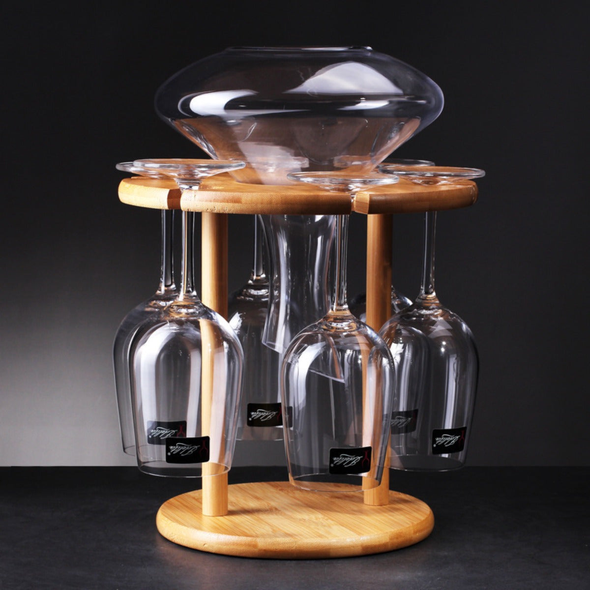 Soporte Elegante para Copas de Vino de Bambú - Diseño Redondo de Doble Capa para Decoración de Bar en Casa y Sala de Estar