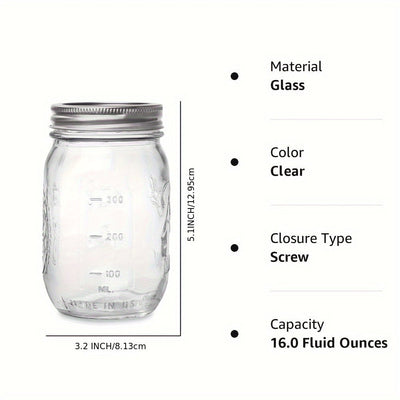 250ml/500ml 4/8pcs Tarros de Vidrio Mason con Tapas Redondas, Reutilizables para Enlatado, Fermentación, Conserva, Avena Nocturna, Mermelada, Frutas y Snacks, Contenedores y Accesorios de Cocina