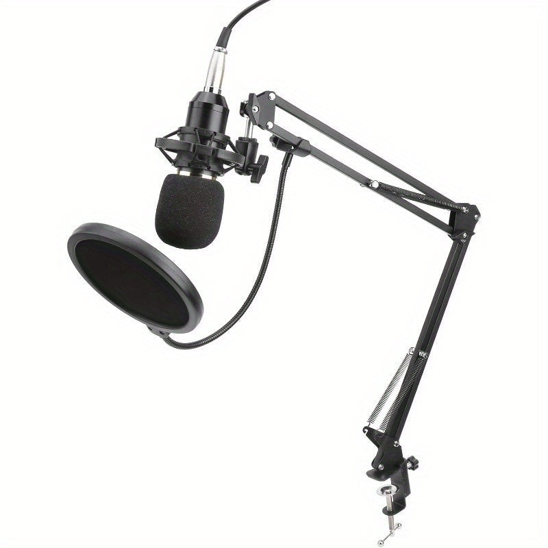 Kit de micrófono de condensador BM-800 con filtro antipop, soporte de choque, brazo de tijera ajustable, conector de 3,5 mm - Juego de micrófono de grabación profesional con alimentación USB para transmisión, podcasting, canto - Construcción de hierro, o