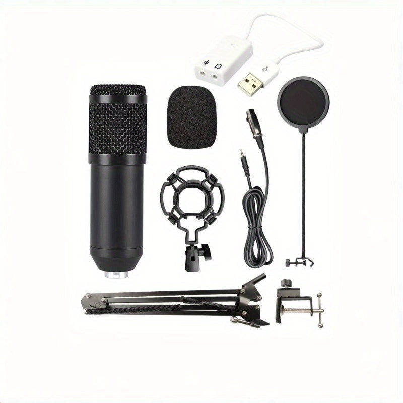 Kit de micrófono de condensador BM-800 con filtro antipop, soporte de choque, brazo de tijera ajustable, conector de 3,5 mm - Juego de micrófono de grabación profesional con alimentación USB para transmisión, podcasting, canto - Construcción de hierro, o