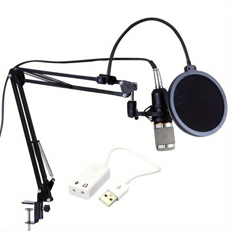 Kit de micrófono de condensador BM-800 con filtro antipop, soporte de choque, brazo de tijera ajustable, conector de 3,5 mm - Juego de micrófono de grabación profesional con alimentación USB para transmisión, podcasting, canto - Construcción de hierro, o