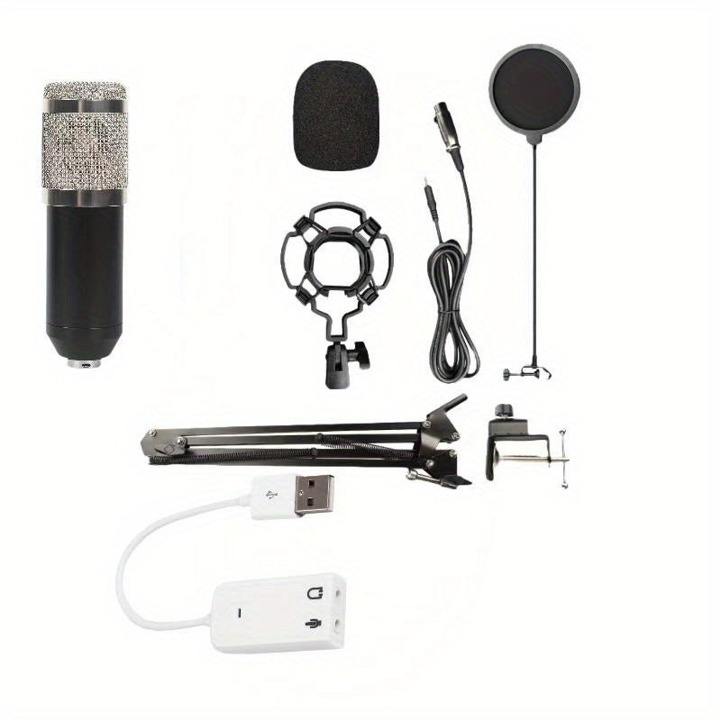 Kit de micrófono de condensador BM-800 con filtro antipop, soporte de choque, brazo de tijera ajustable, conector de 3,5 mm - Juego de micrófono de grabación profesional con alimentación USB para transmisión, podcasting, canto - Construcción de hierro, o