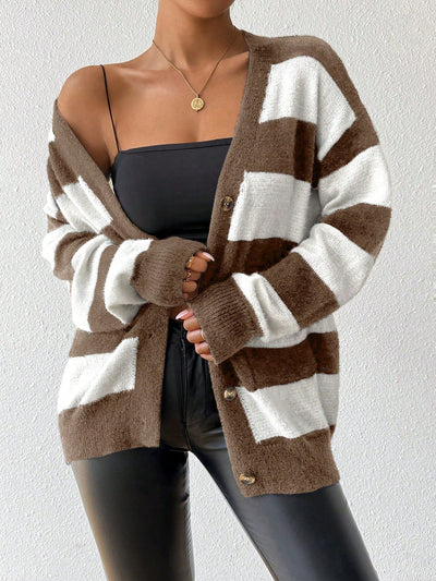 Essnce nueva moda sueter de lana de imitacion de vison con rayas para mujer, otono/invierno