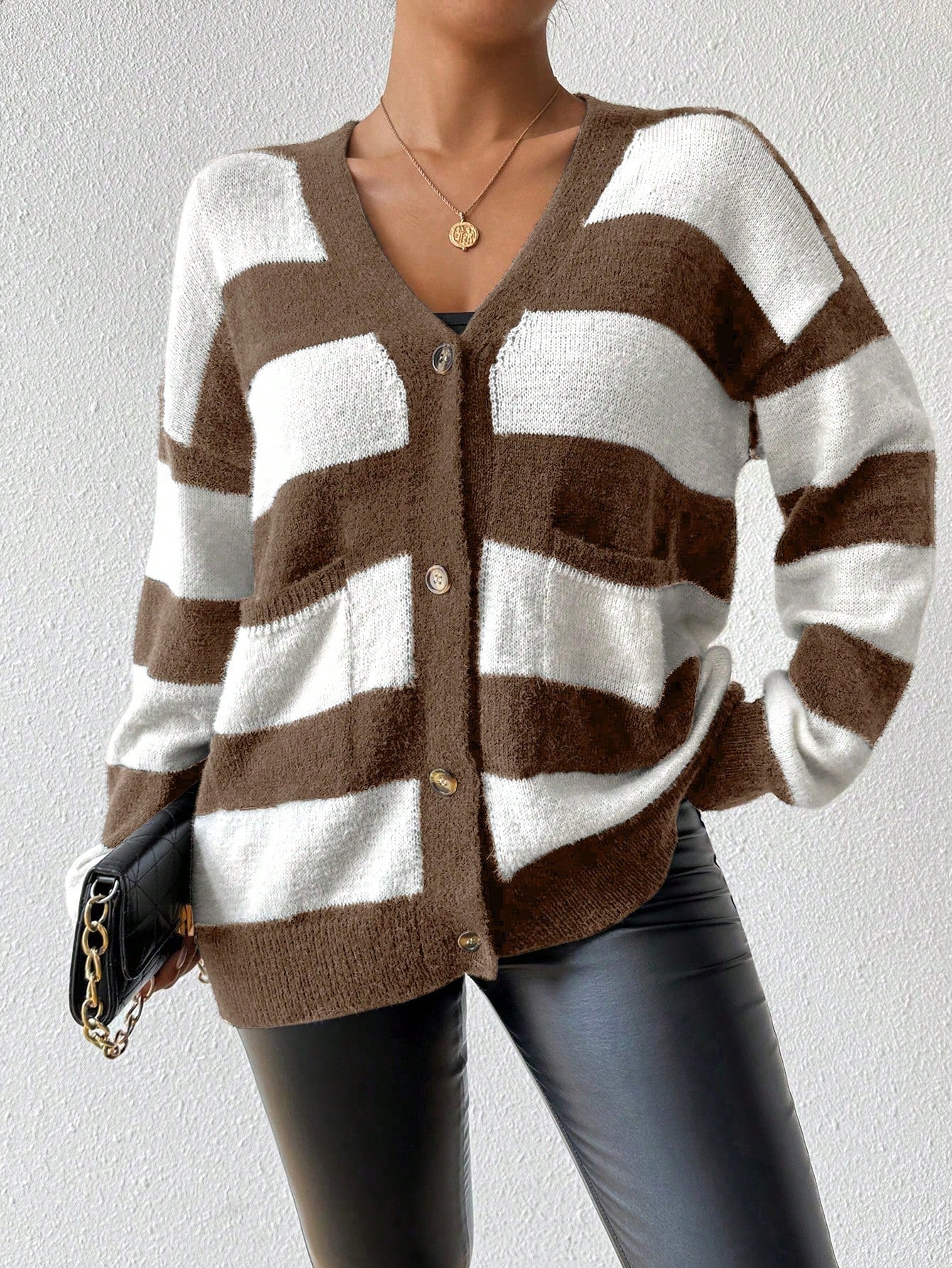 Essnce nueva moda sueter de lana de imitacion de vison con rayas para mujer, otono/invierno