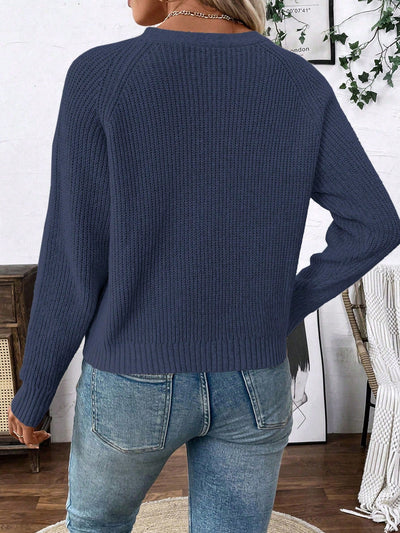 Lune chaqueta de punto de manga larga casual con cuello en v y manga raglan para mujer, con diseno minimalista y ajuste holgado para otono/invierno
