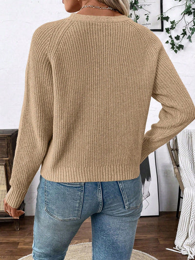 Lune chaqueta de punto de manga larga casual con cuello en v y manga raglan para mujer, con diseno minimalista y ajuste holgado para otono/invierno