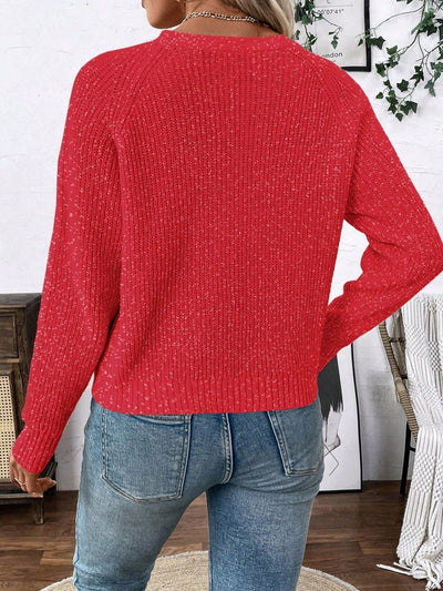 Lune chaqueta de punto de manga larga casual con cuello en v y manga raglan para mujer, con diseno minimalista y ajuste holgado para otono/invierno