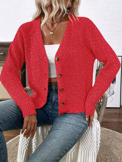 Lune chaqueta de punto de manga larga casual con cuello en v y manga raglan para mujer, con diseno minimalista y ajuste holgado para otono/invierno