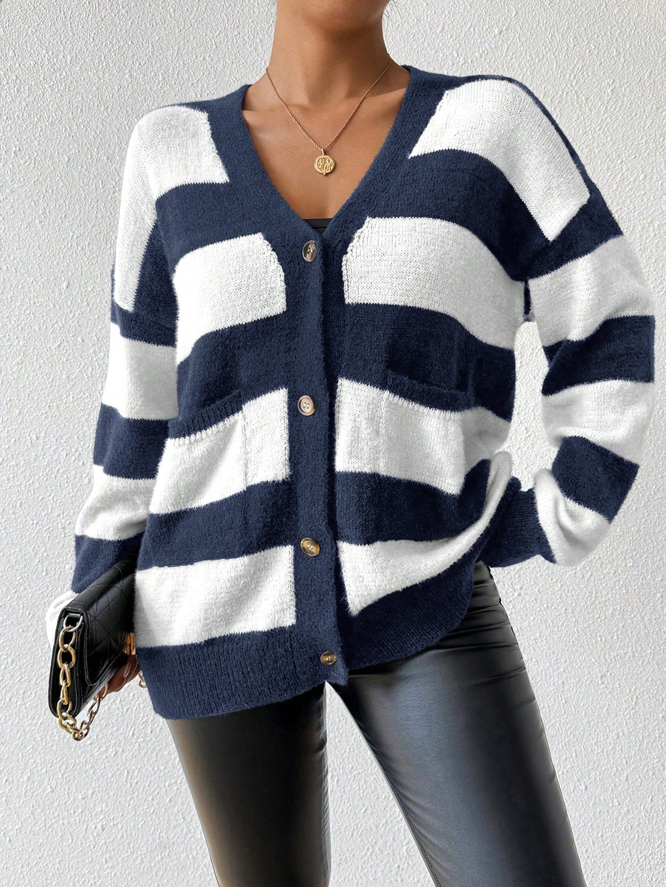 Essnce nueva moda sueter de lana de imitacion de vison con rayas para mujer, otono/invierno