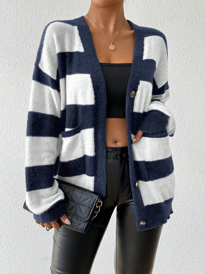 Essnce nueva moda sueter de lana de imitacion de vison con rayas para mujer, otono/invierno