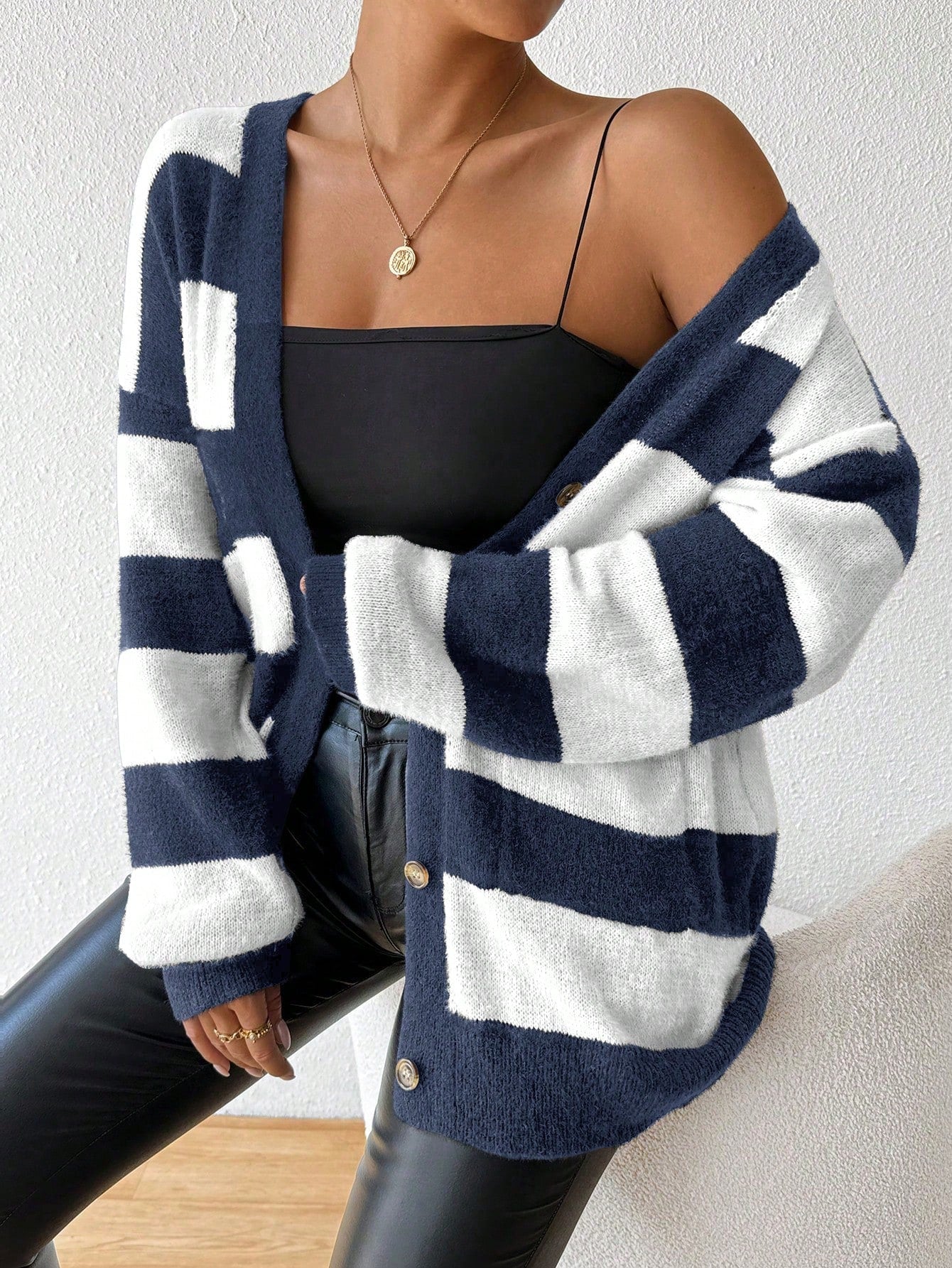 Essnce nueva moda sueter de lana de imitacion de vison con rayas para mujer, otono/invierno