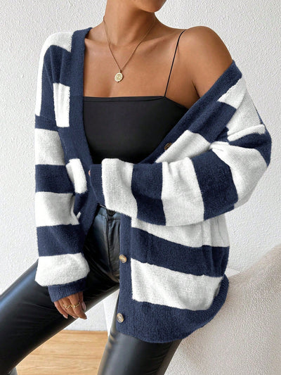 Essnce nueva moda sueter de lana de imitacion de vison con rayas para mujer, otono/invierno