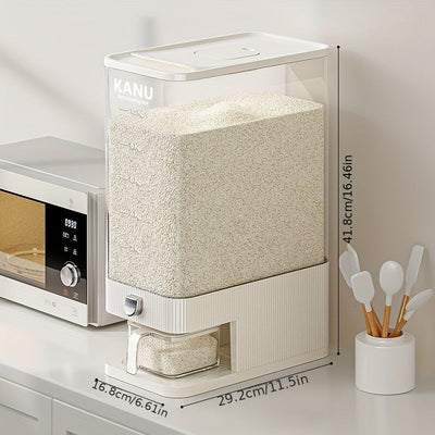 Dispensador de arroz hermético LDQ de 1 pieza - Contenedor de almacenamiento de granos de PP de gran capacidad de 10 kg con taza medidora - Dispensador de alimentos secos a prueba de humedad para arroz, frijoles, maíz - No se necesita electricidad