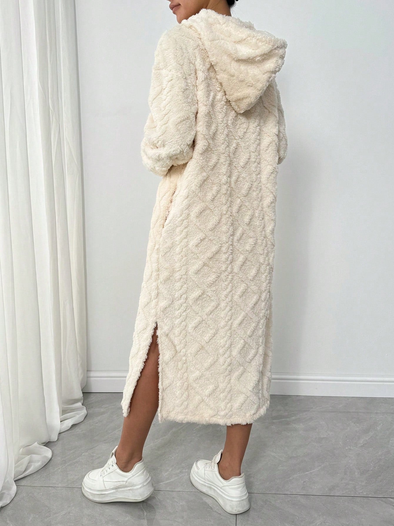 Lune vestido con capucha de manga larga, bolsillo y unicolor minimalista para mujer