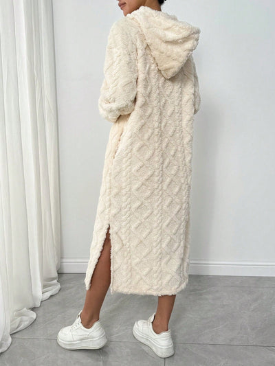 Lune vestido con capucha de manga larga, bolsillo y unicolor minimalista para mujer