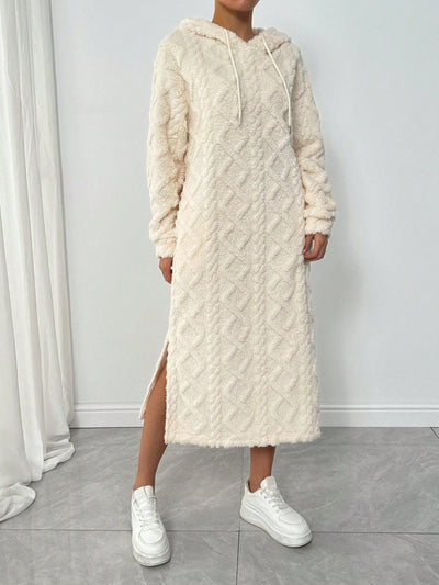 Lune vestido con capucha de manga larga, bolsillo y unicolor minimalista para mujer