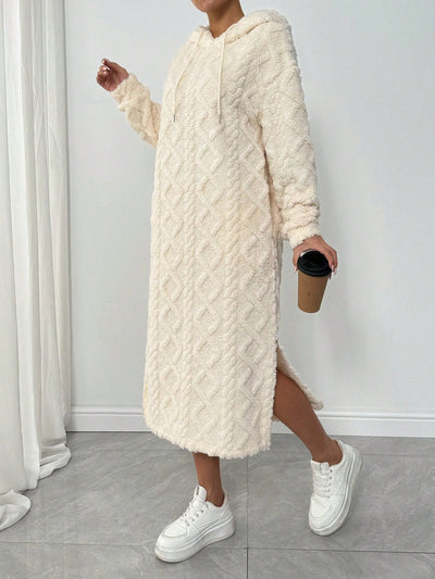 Lune vestido con capucha de manga larga, bolsillo y unicolor minimalista para mujer