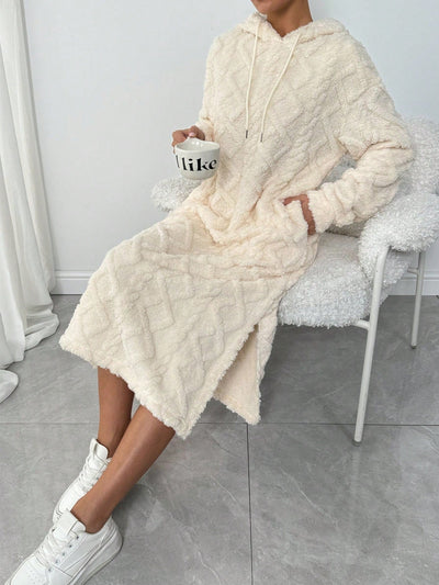 Lune vestido con capucha de manga larga, bolsillo y unicolor minimalista para mujer