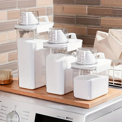 Dispensador de Detergente para Ropa Hermético Clásico con Almacenamiento Transparente para Polvo - Plástico Duradero, Múltiples Tamaños (1.1L/1.8L/2.3L), Contenedores de Almacenamiento para la Organización del Hogar