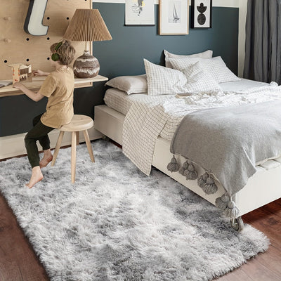 1pc Alfombra de Estilo Nórdico Tie-Dye, Alfombra Suave y Peluda para Sala de Estar o Dormitorio, Lujosa en Gris y Blanco, Solo Limpieza en Seco, Ideal para Decoración del Hogar y Acento de Habitación, Alfombras para Sala de Estar