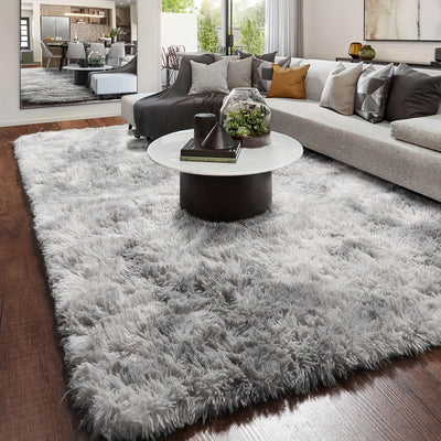 1pc Alfombra de Estilo Nórdico Tie-Dye, Alfombra Suave y Peluda para Sala de Estar o Dormitorio, Lujosa en Gris y Blanco, Solo Limpieza en Seco, Ideal para Decoración del Hogar y Acento de Habitación, Alfombras para Sala de Estar