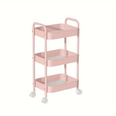 Carrito de almacenamiento metálico rodante de 3 niveles para champán, organizador versátil para cocina, baño, dormitorio – Reposabrazos suave, canastas de malla transpirable, estantes deslizantes, instalación en piso, organizador de dormitorio, canasta c