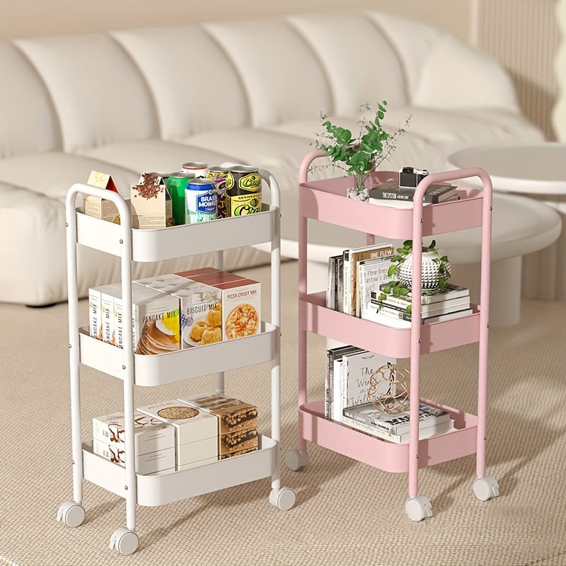 Carrito de almacenamiento metálico rodante de 3 niveles para champán, organizador versátil para cocina, baño, dormitorio – Reposabrazos suave, canastas de malla transpirable, estantes deslizantes, instalación en piso, organizador de dormitorio, canasta c