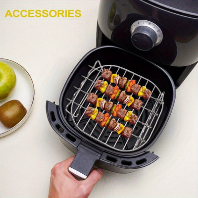 Rejilla para Freidora de Aire de Acero Inoxidable con 4 Opciones de Asado - Rejilla Multiusos para Horno y Microondas, BBQ, Horneado y Parrillada - Accesorios Duraderos y Fáciles de Limpiar, Esenciales para Barbacoa, Diseño Compacto y Resistente, Ideal p