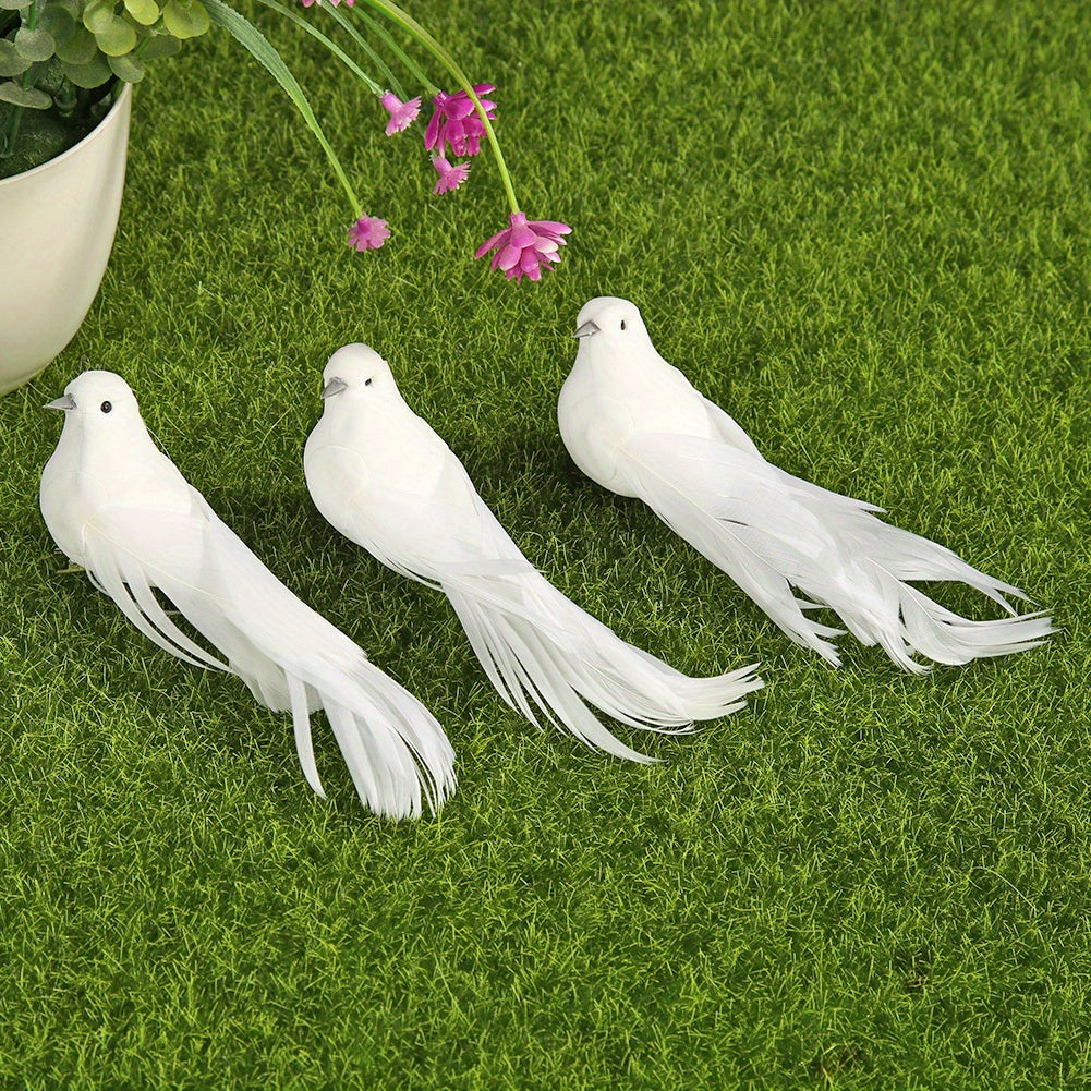12 Piezas de Pájaros de Espuma con Plumas Blancas y Pinzas, Decoración para el Hogar DIY - Aves Simuladas