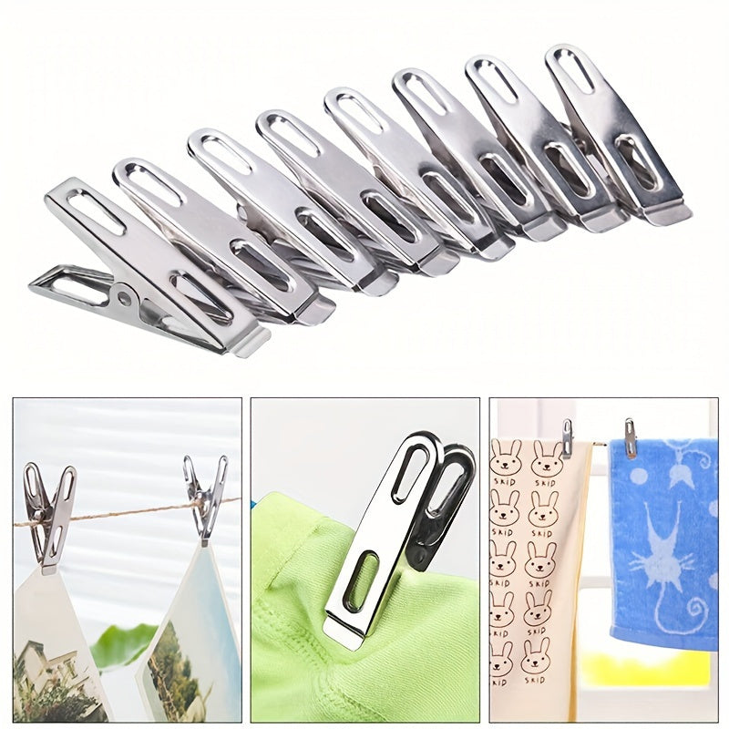 20 pinzas para ropa de acero inoxidable de alta resistencia - Pinzas para secar la ropa a prueba de viento, abrazaderas metálicas multifuncionales, resistentes al óxido, fáciles de usar para el uso doméstico