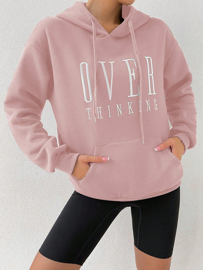 Moosta sudadera con capucha de manga larga para mujer con bordado de letras y bolsillo, para uso casual diario