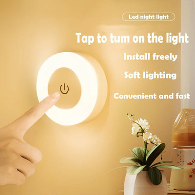Luz nocturna con sensor táctil recargable por USB - LED regulable con base magnética, luz de pared portátil con adhesivo, iluminación de bajo consumo para dormitorio, armario, gabinete, estilo tradicional con pantalla de plástico