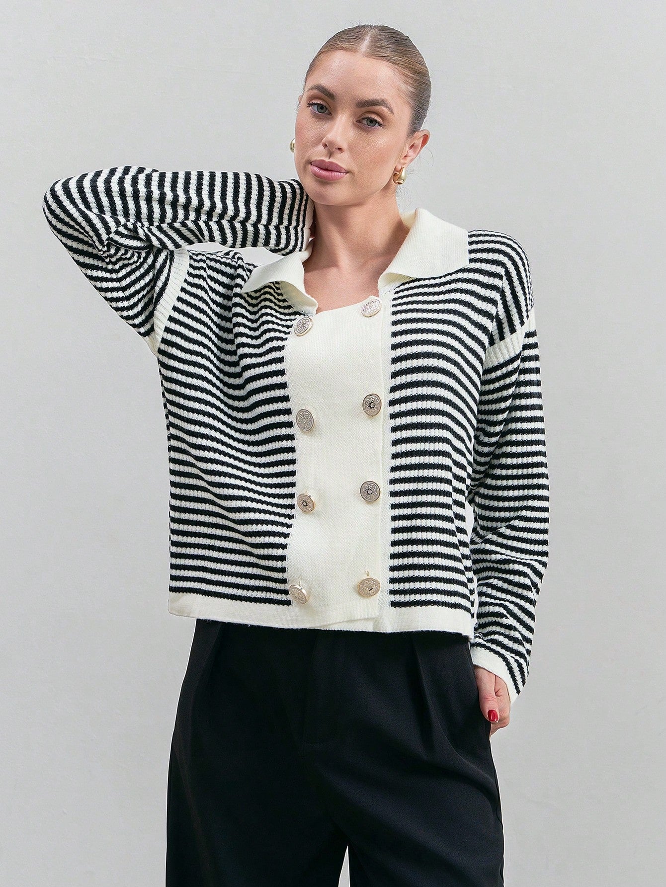 Eurmuse cardigan para mujer con botones frontales y cuello de patron de rayas