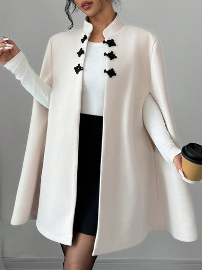 Elenzya capa/capa elegante con cuello de pie, cierre de botones y contraste de color, estilo chino, abrigo grueso de lana para mujer, otono/invierno