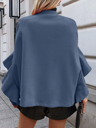Clasi chaqueta de lana elegante con volantes y parches de un solo abotonado de unicolor para mujer, para otono/invierno