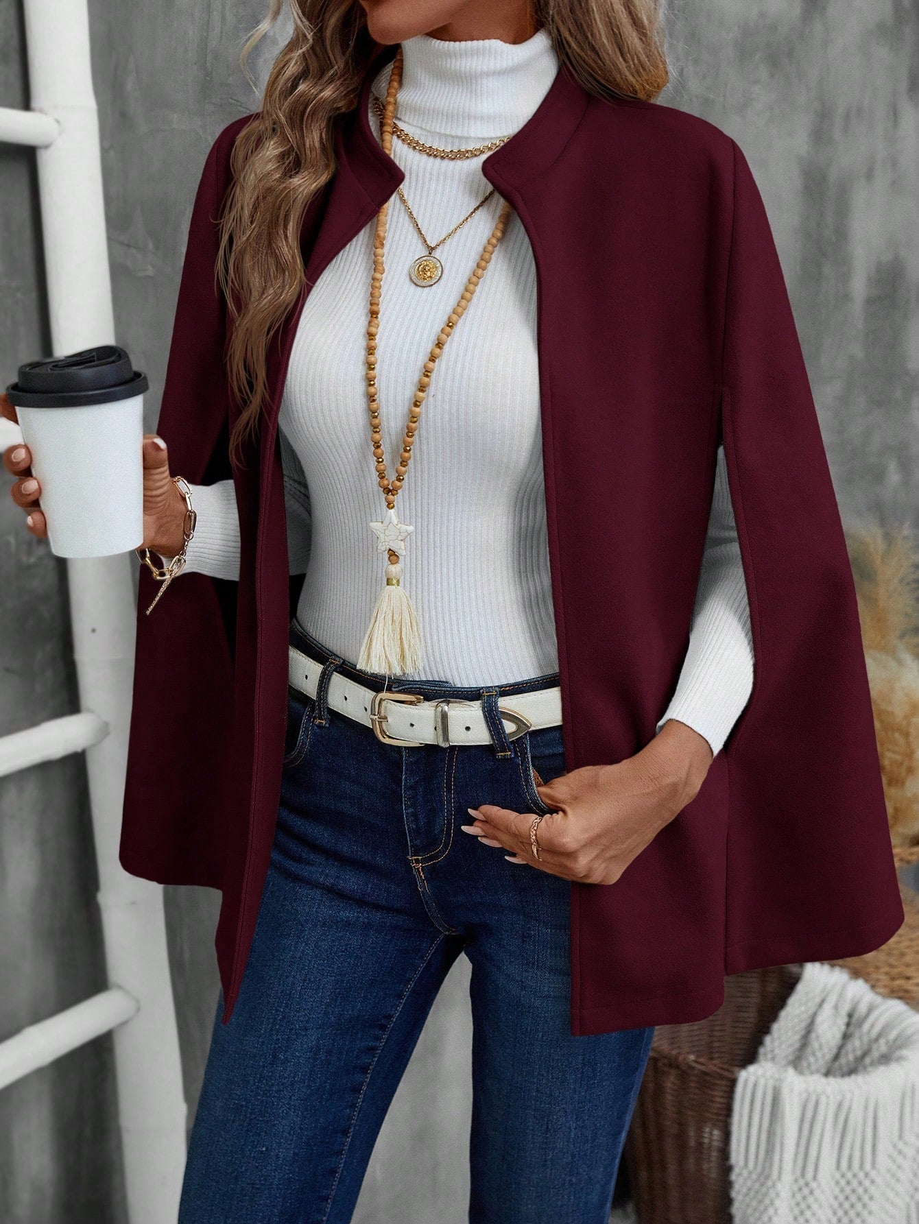 Emery rose ropa de otono para mujer, abrigo de lana con estilo de capa elegante para mujer, ropa de oficina para mujer