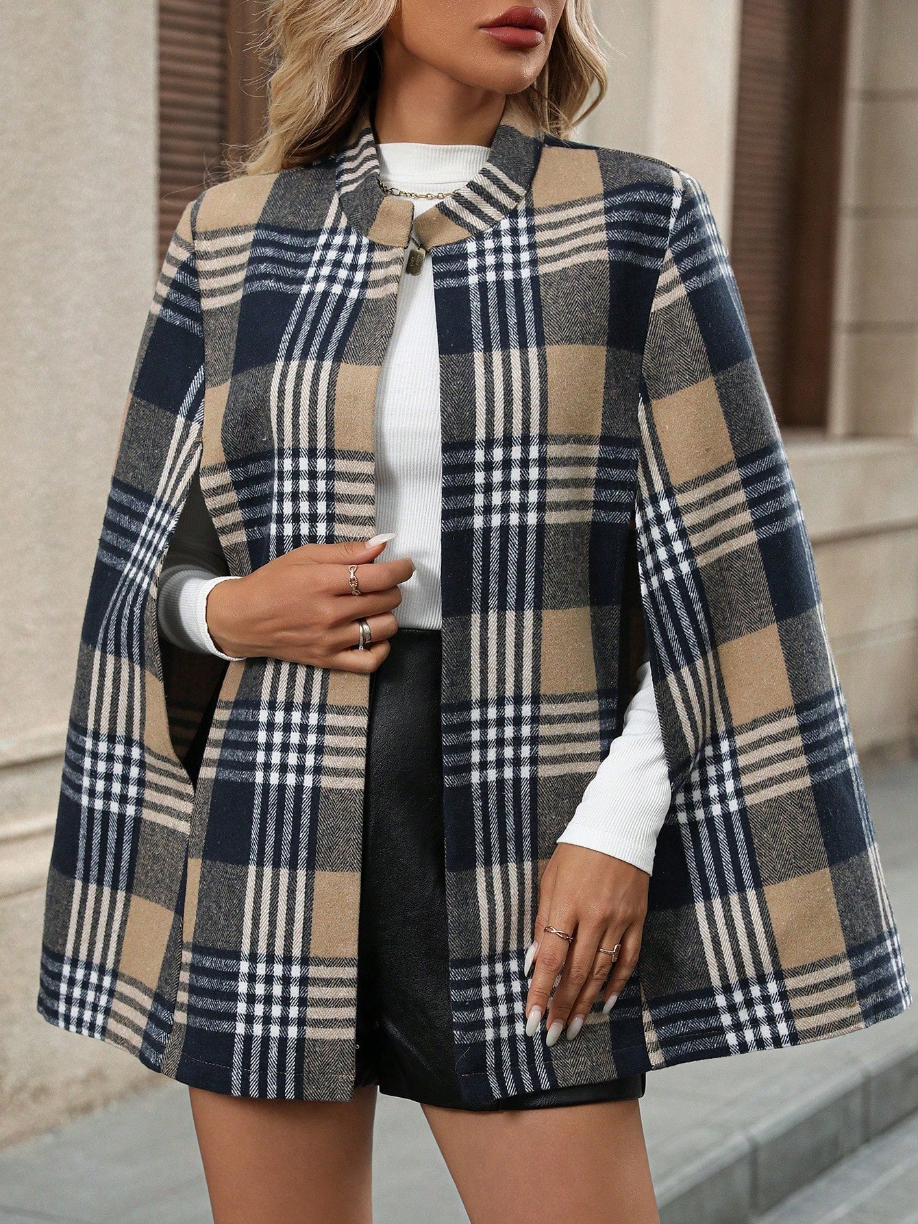 Emery rose cardigan de punto informal de manga larga con estampado de cuadros para mujer