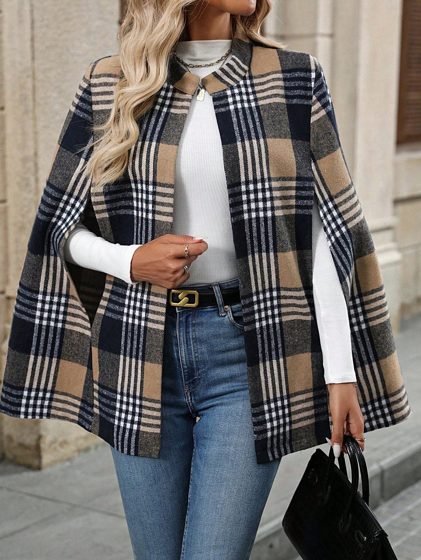 Emery rose abrigo de lana con estilo de capa elegante de unicolor para dama, para otono/invierno