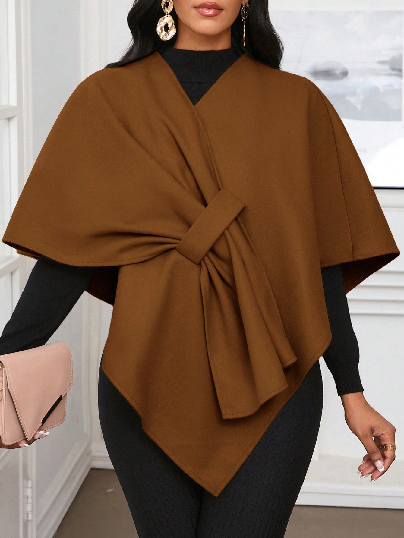 Lady poncho para mujer con diseno de drapeado en la cintura y lazo