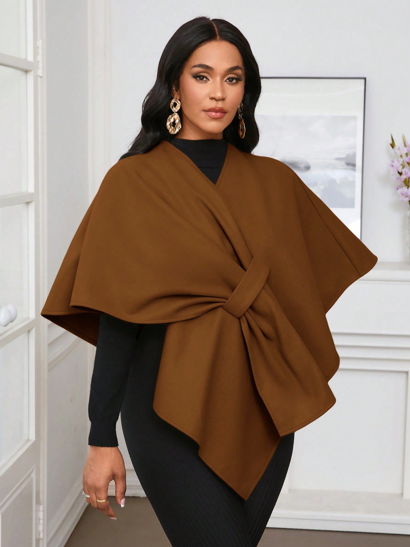 Lady poncho para mujer con diseno de drapeado en la cintura y lazo