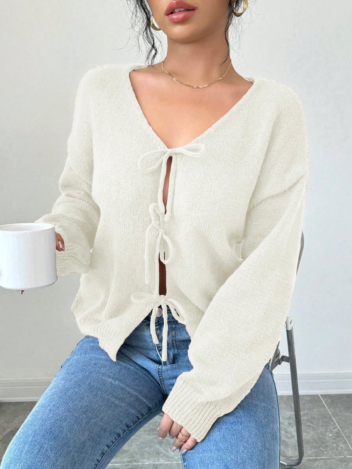 Prive chaqueta de punto con cremallera de unicolor informal, versatil para otono/invierno