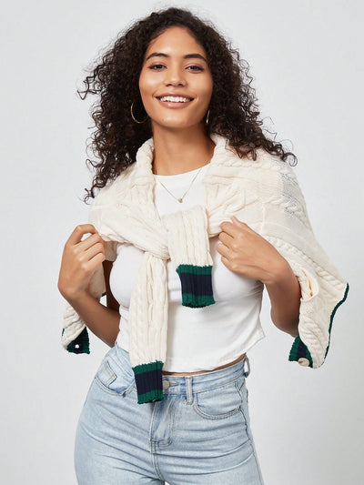 Chaqueta de mujer elegante casual y versatil con cuello en v de punto retorcido y manga larga